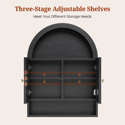 Arched Bathroom Wall Cabinet with Adjustable Shelves Black