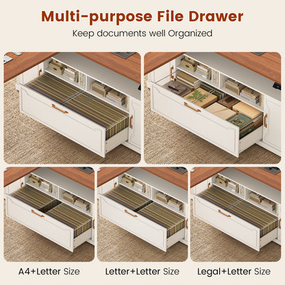 Electric Standing Desk with Storage Drawers and Cabinets White walnut