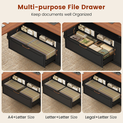 Electric Standing Desk with Storage Drawers and Cabinets Black walnut
