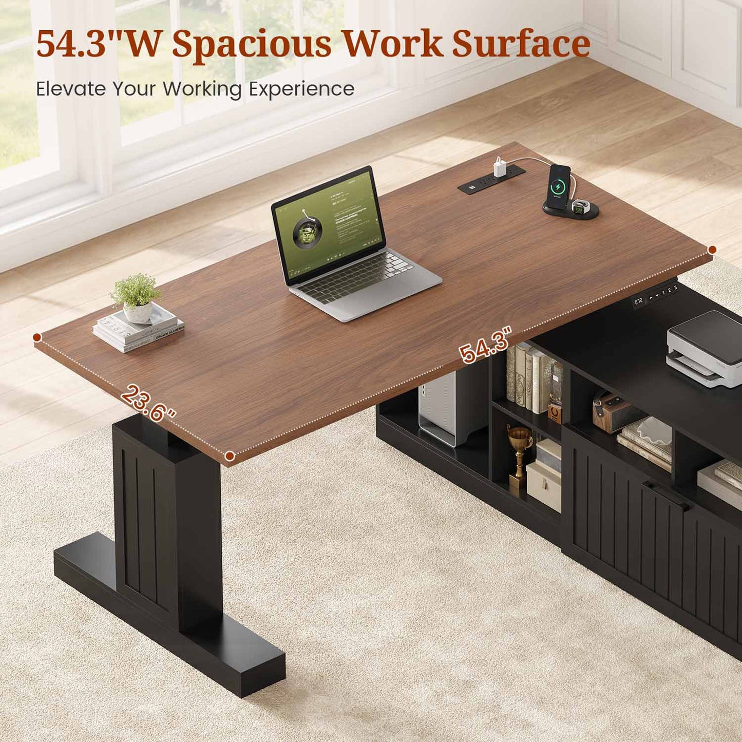 Farmhouse L Shaped Standing Desk with Electric Height Adjustment Black
