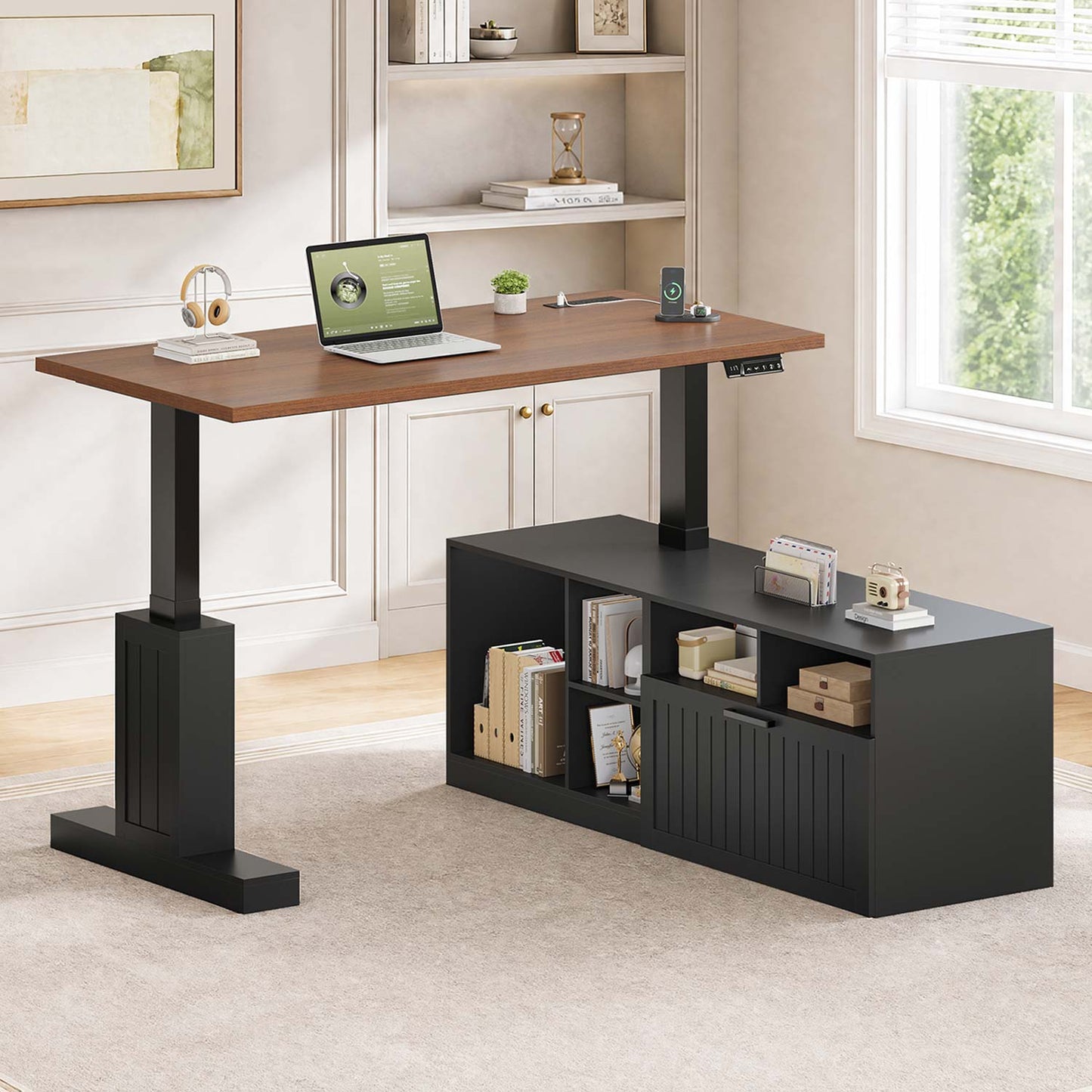 Farmhouse L Shaped Standing Desk with Electric Height Adjustment Black
