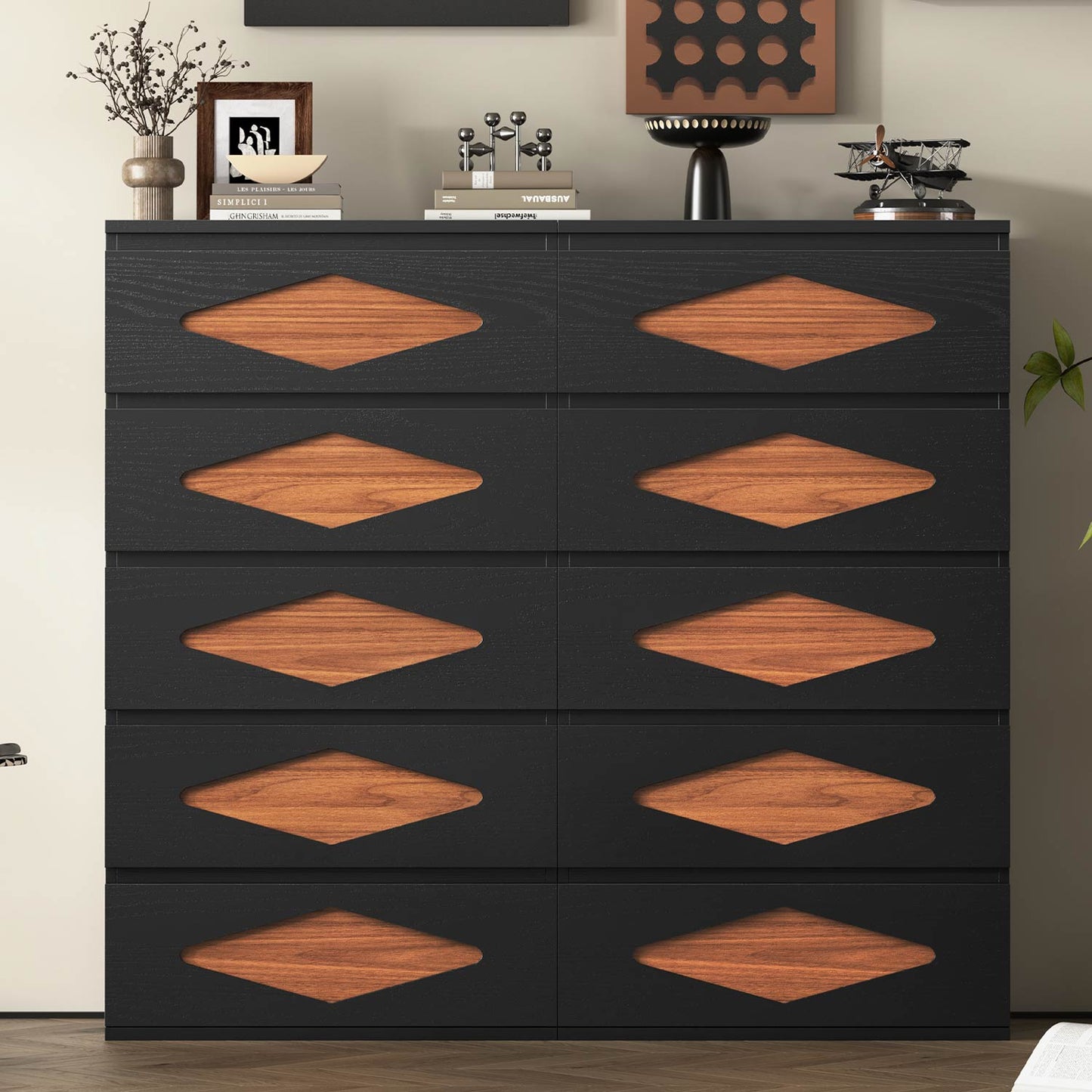with 5 Chest of Wooden Drawers Closet Storage Dressers Organizer Black - Brown