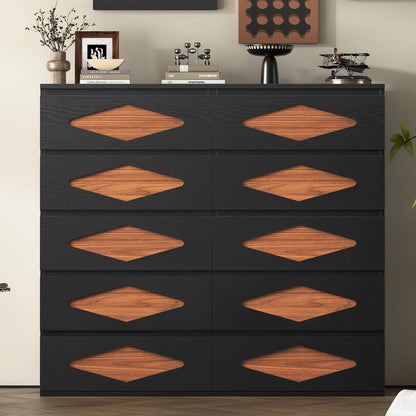 with 5 Chest of Wooden Drawers Closet Storage Dressers Organizer Black - Brown