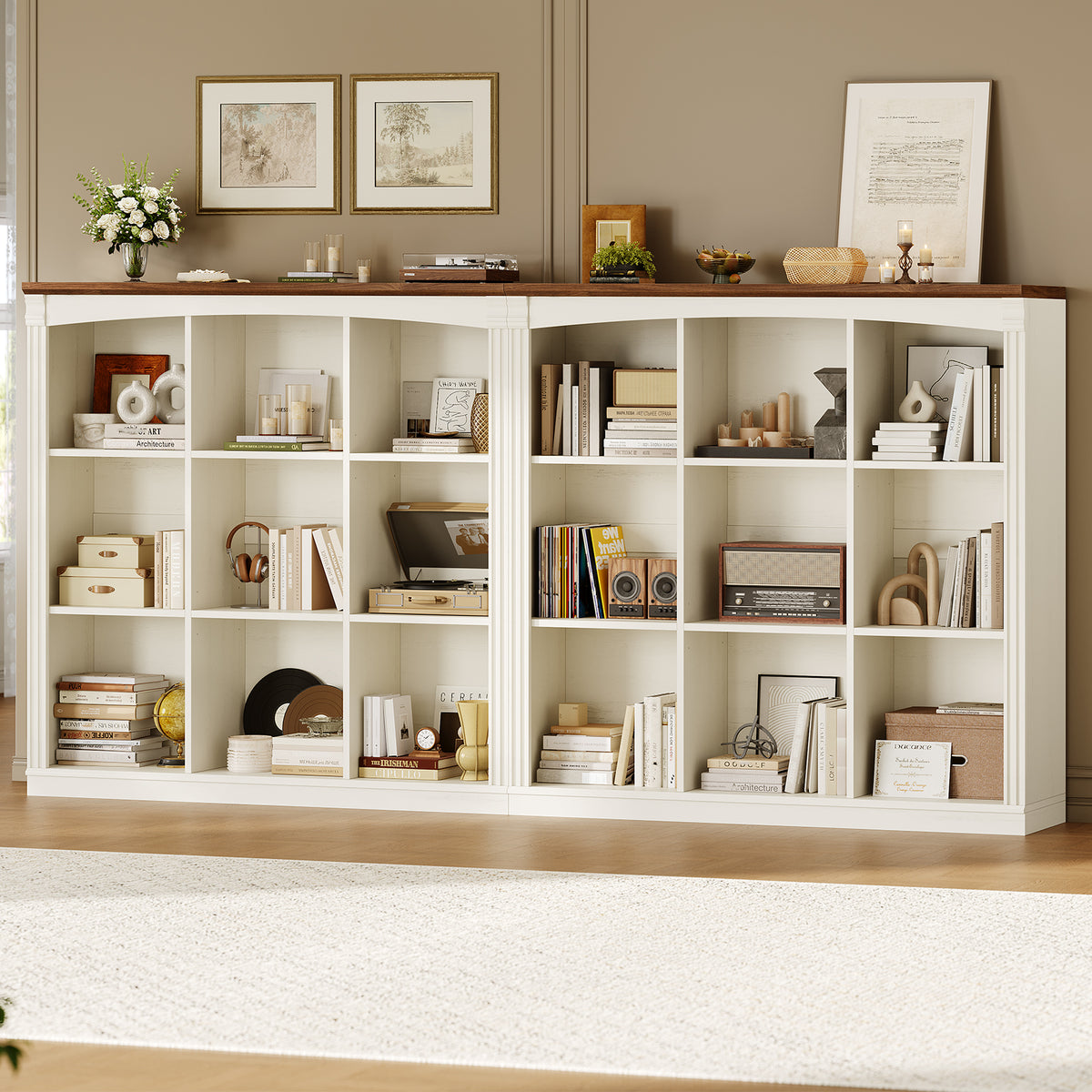 Wooden 9 Cube Storage Organizer Bookcase Long Shelf White