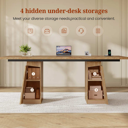 Executive Desk with Power Outlet and Storage Cabinet – Oak