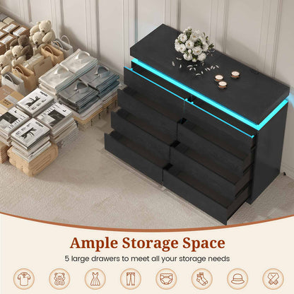 Tall 8 Dresser with Sliding Top Storage Space Black