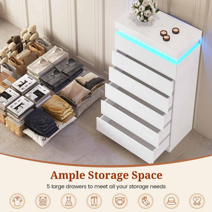 Tall White 6 Dresser with Sliding Top Storage Space