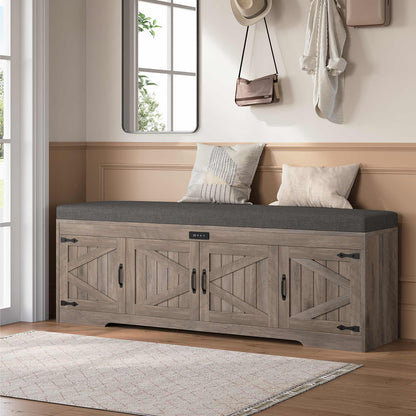 60" Entryway Storage Bench with Cushioned Seat  Gray Wash