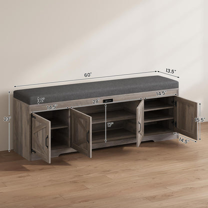 60" Entryway Storage Bench with Cushioned Seat  Gray Wash