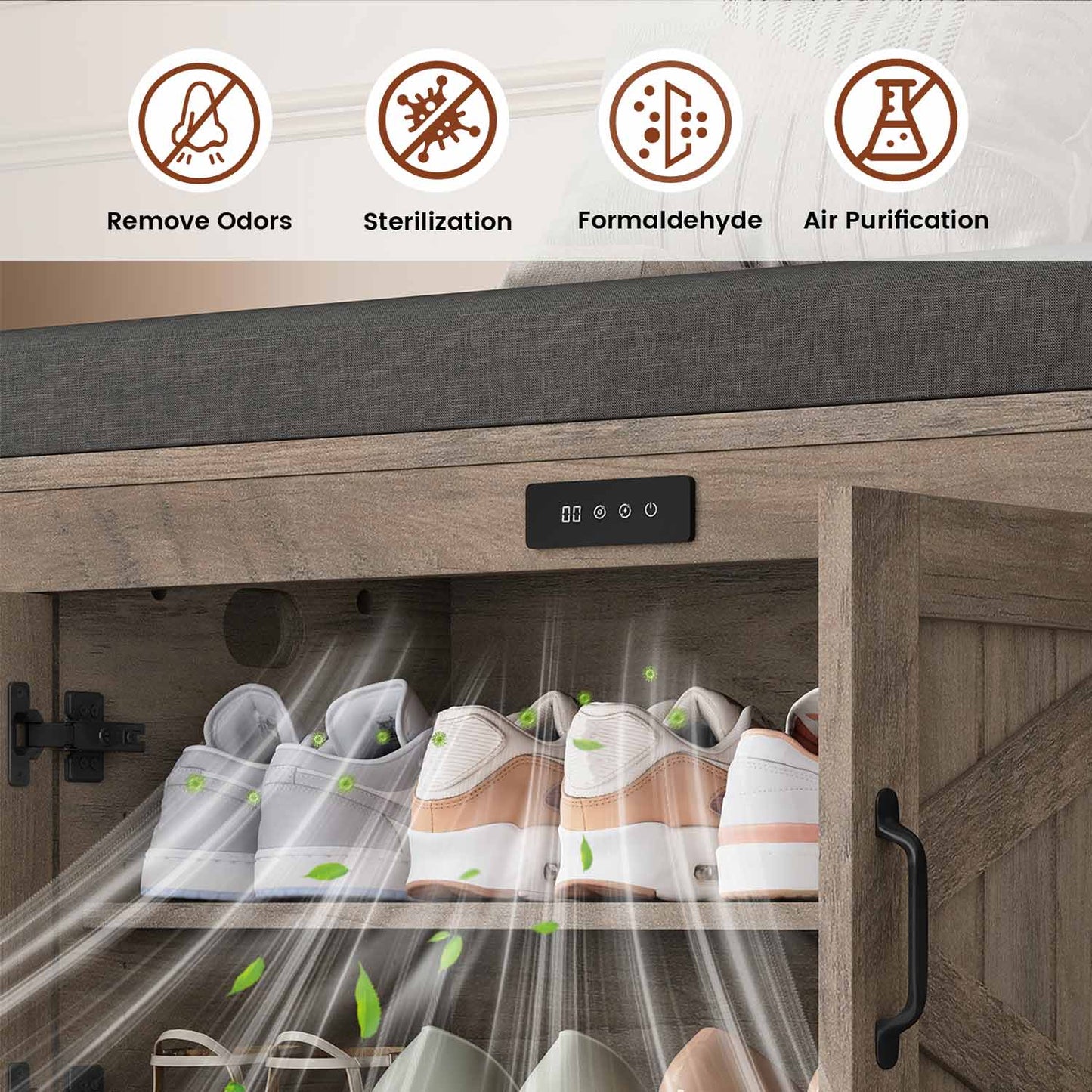 60" Entryway Storage Bench with Cushioned Seat  Gray Wash