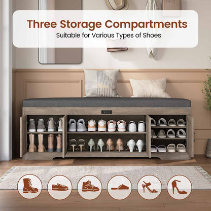 60" Entryway Storage Bench with Cushioned Seat  Gray Wash