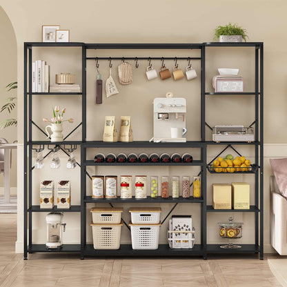 Large Bakers Rack with Power Outlet & Storage Shelves Black