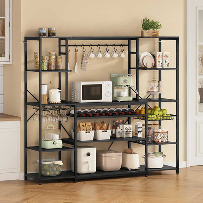 Large Bakers Rack with Power Outlet & Storage Shelves Black