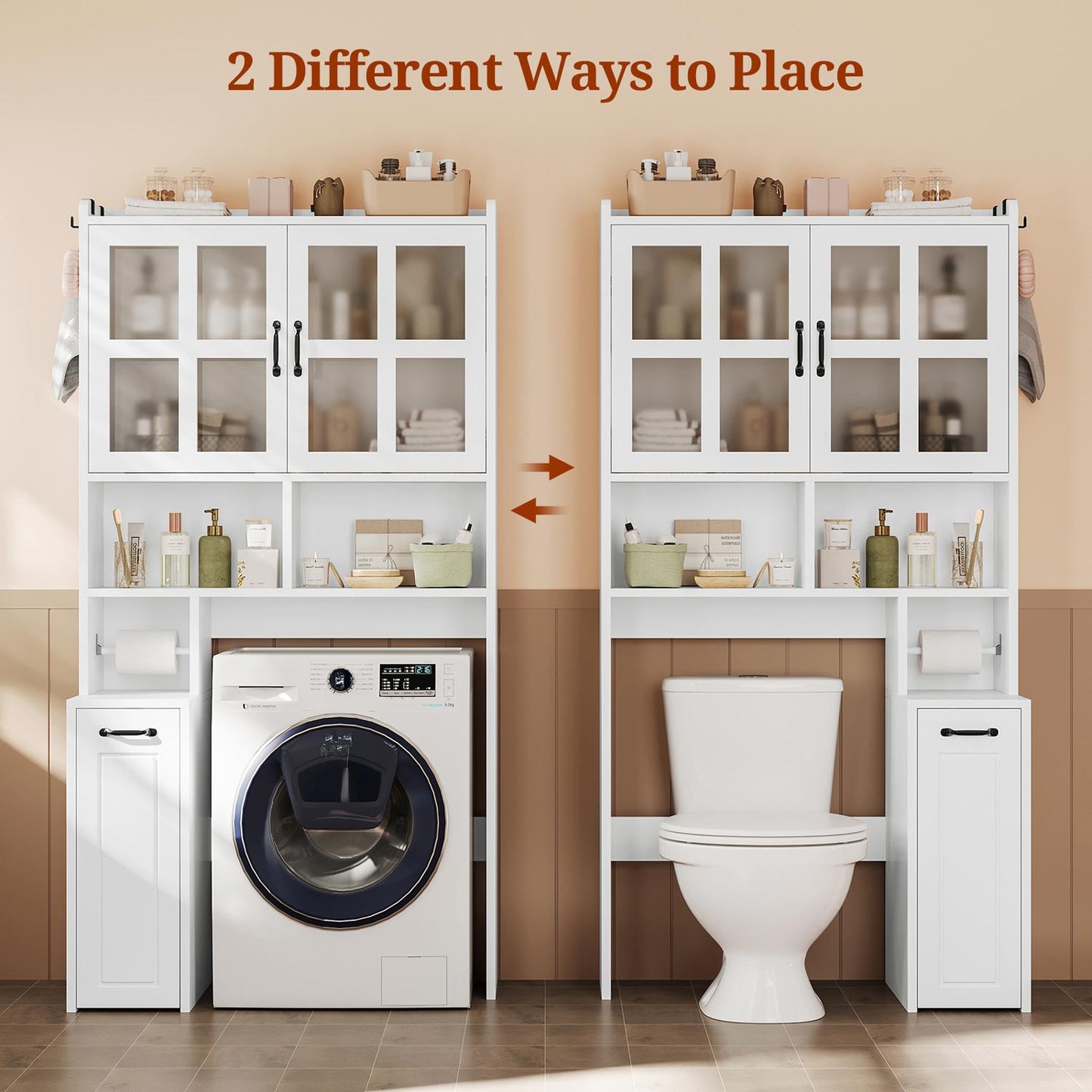 Over The Toilet Storage Cabinet with Frosted Mirror and Pulley White