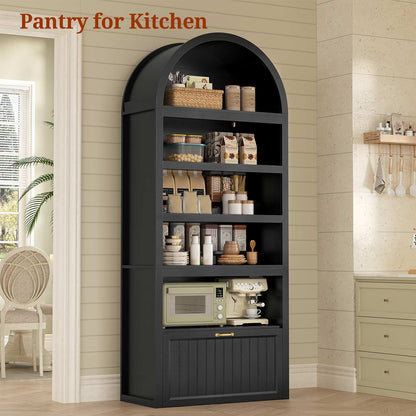 81" Arched Bookcase with 6-Tier Storage & Cabinet Black