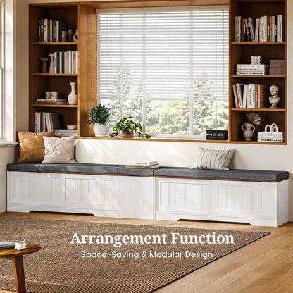 Farmhouse L Shaped Shoe Storage Bench with Hidden Storage White Brown