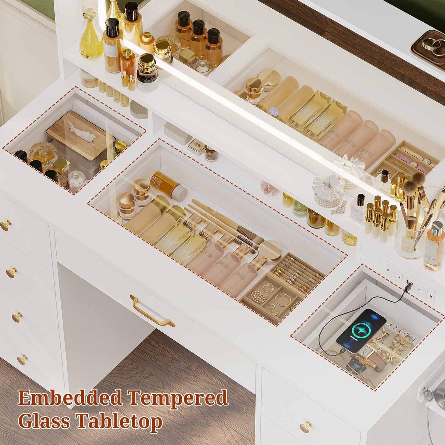 Makeup Vanity with Large LED Mirror White