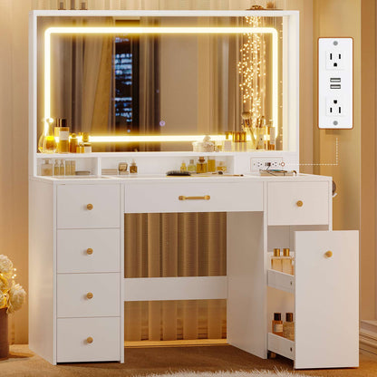 Makeup Vanity with Large LED Mirror White