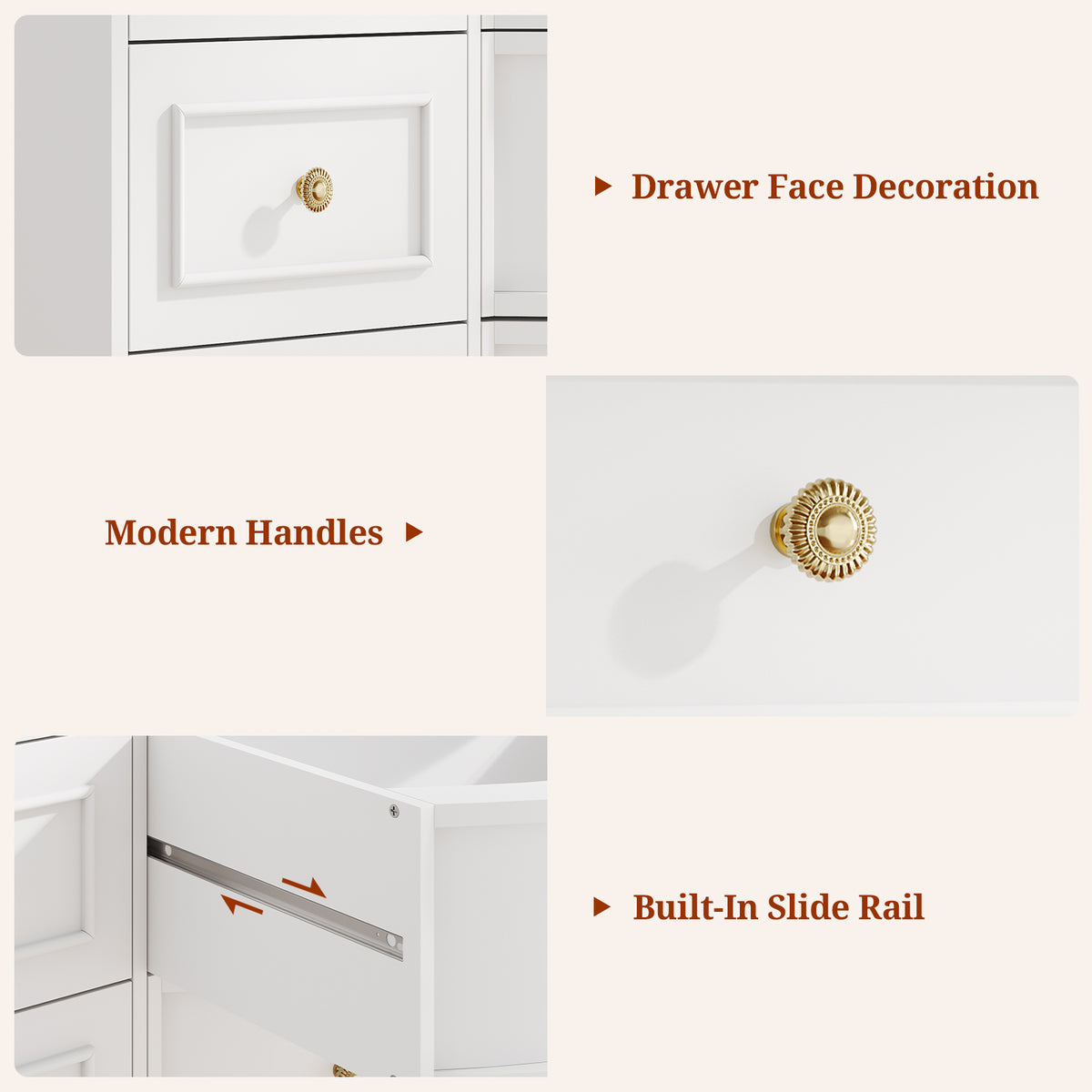 9 Drawer Dresser with Triple Arc Front White