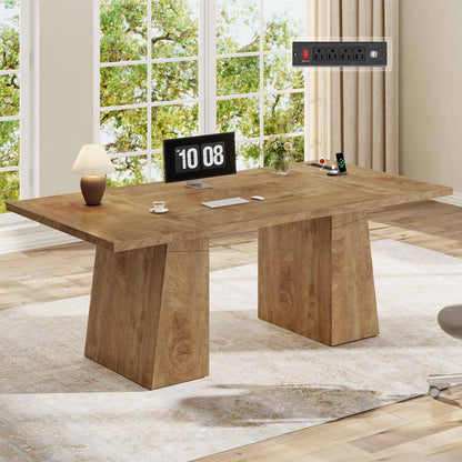 Executive Desk with Power Outlet and Storage Cabinet – Oak