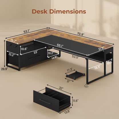 71 in Reversible L Shaped Executive Desk Brown