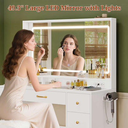 Makeup Vanity with Large LED Mirror White
