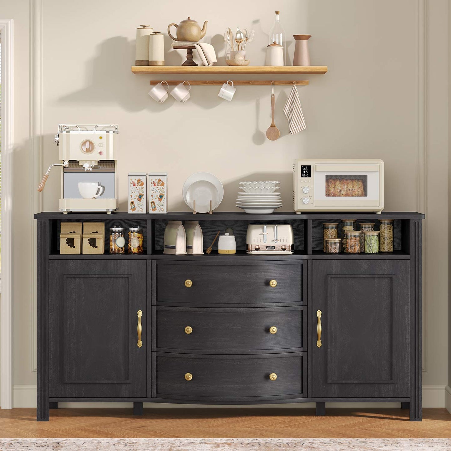 Farmhouse Buffet Cabinet with Storage & 3 Drawers Grey