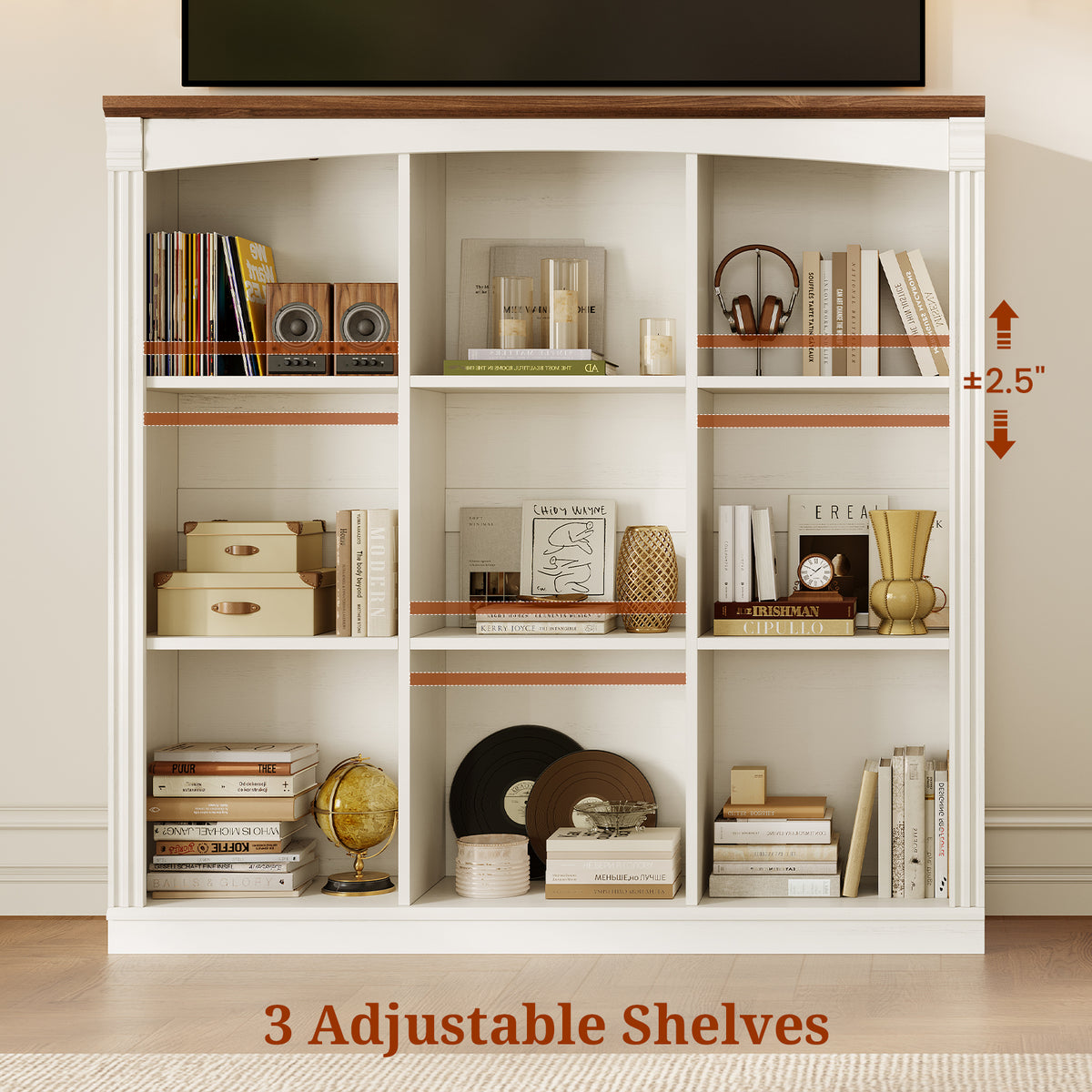 Wooden 9 Cube Storage Organizer Bookcase Long Shelf White