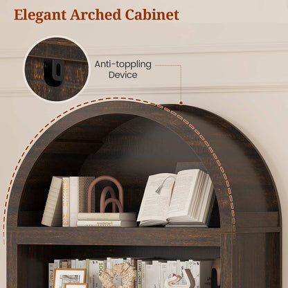 Arched Bookcase with Drawer storage & 2 Book Risers  Walnut 