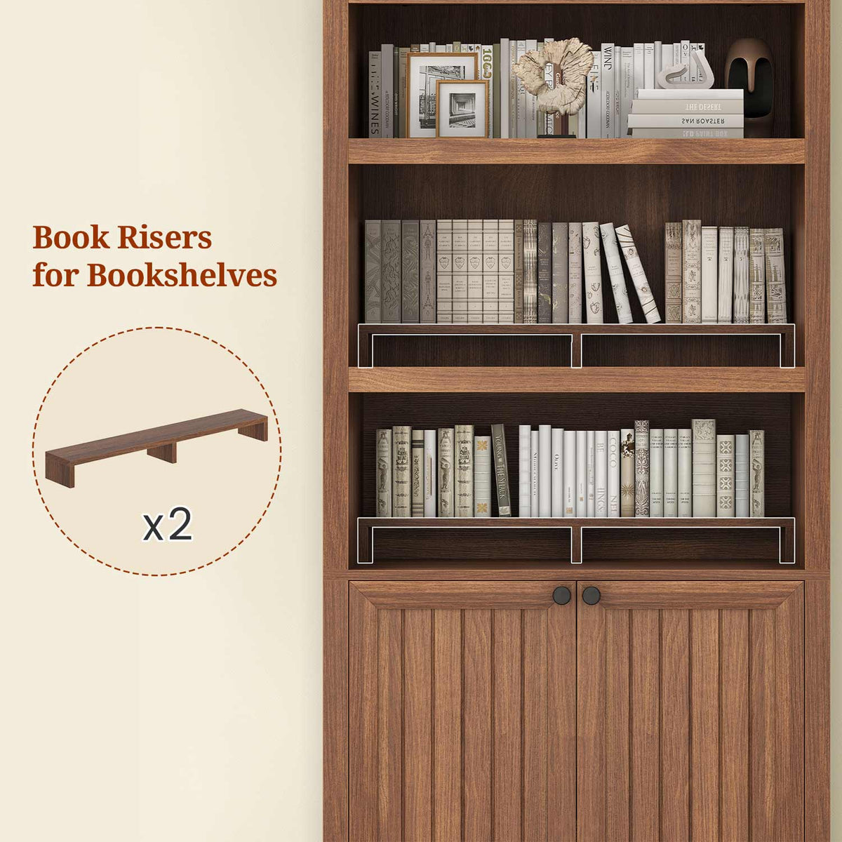 81" Arched Bookcase with Adjustable Shelves and Cabinet Brown