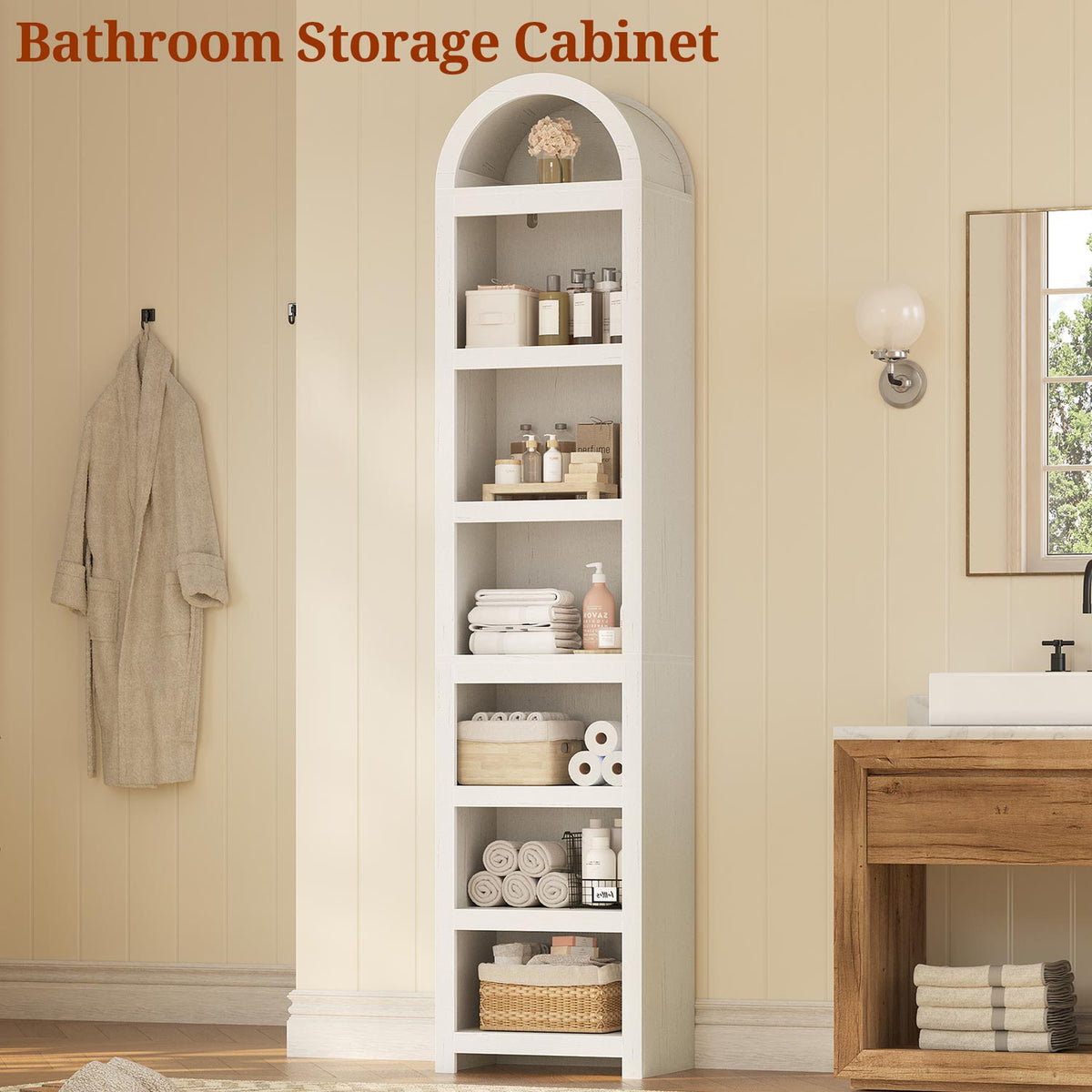 76" Arched Bookcase with Adjustable Shelves White