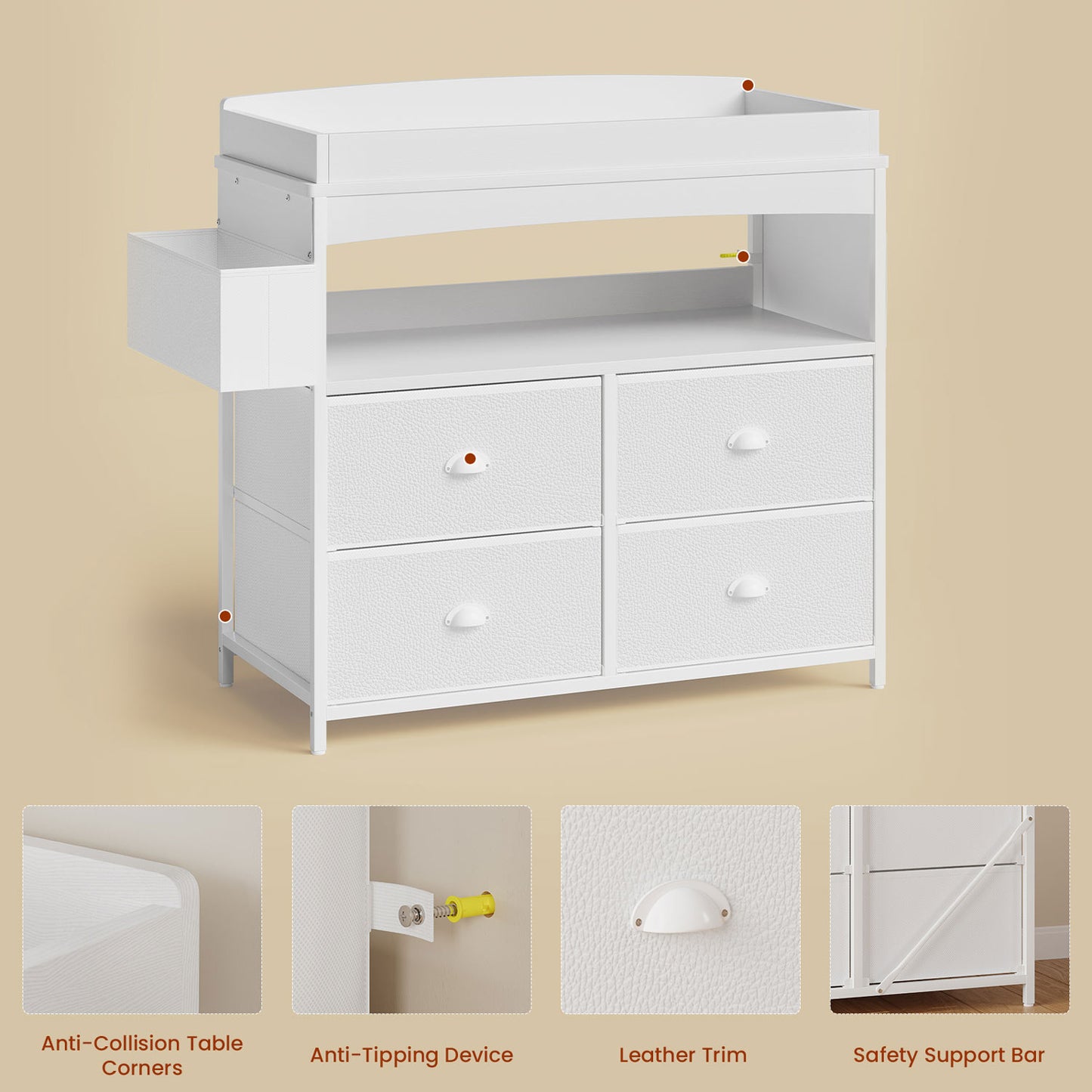 4 Drawer Dresser Large Storage Chest for Kids Room White