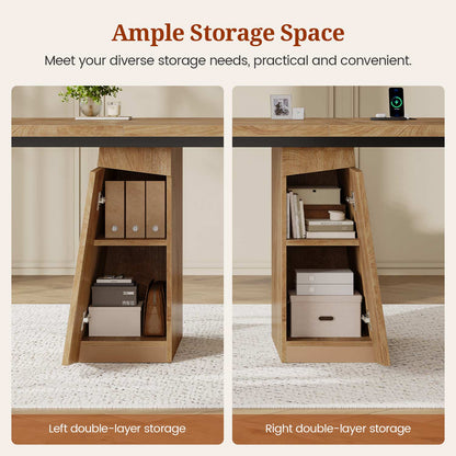 Executive Desk with Power Outlet and Storage Cabinet – Oak