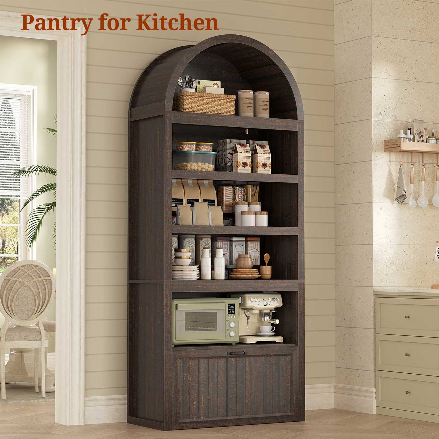 Arched Bookcase with Drawer storage & 2 Book Risers  Walnut 