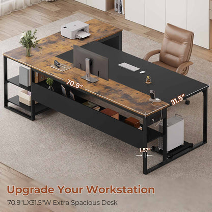 71 in Reversible L Shaped Executive Desk Brown