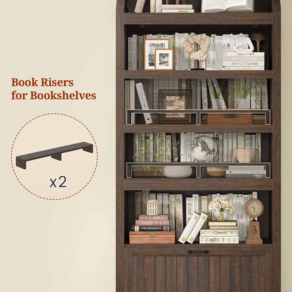 Arched Bookcase with Drawer storage & 2 Book Risers  Walnut 