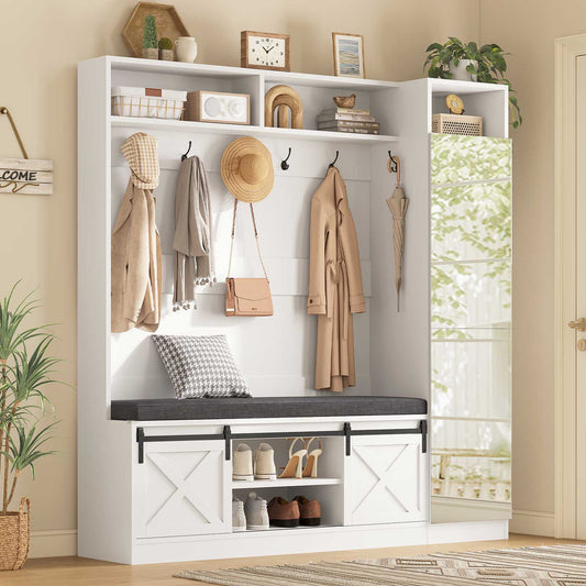 60" Hall Tree with Bench, Shoe Storage and Mirror