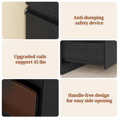 Tall Black 6 Dresser with Sliding Top Storage Space