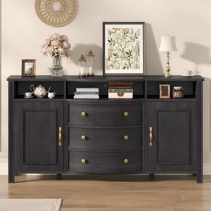Farmhouse Buffet Cabinet with Storage & 3 Drawers Grey