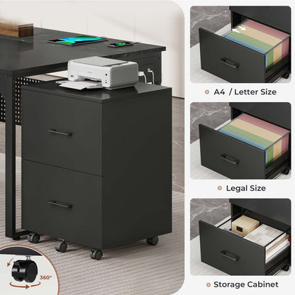 71" Reversible L Shaped Executive Desk with Power Outlets & Storage Shelves Black