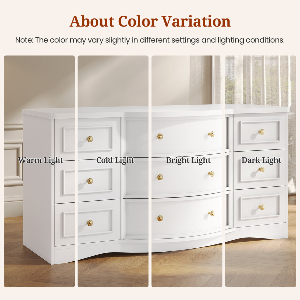 9 Drawer Dresser with Triple Arc Front White