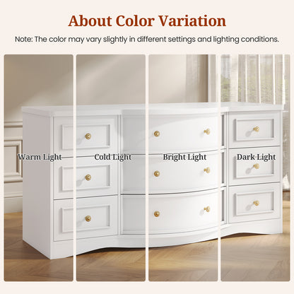 9 Drawer Dresser with Triple Arc Front White
