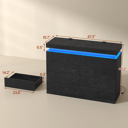 Tall 8 Dresser with Sliding Top Storage Space Black