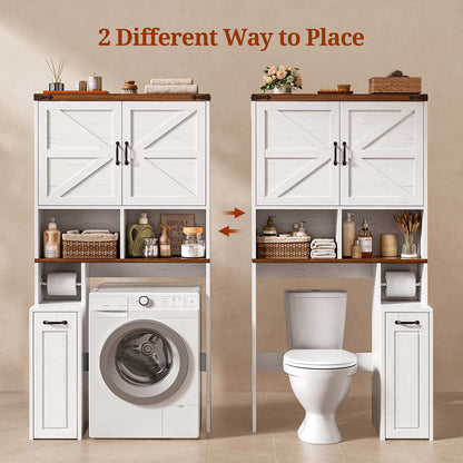 Farmhouse Over The Toilet Storage Cabinet with Pulley White