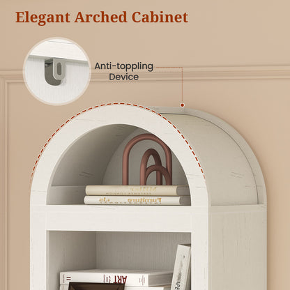 76" Arched Bookcase with Adjustable Shelves White