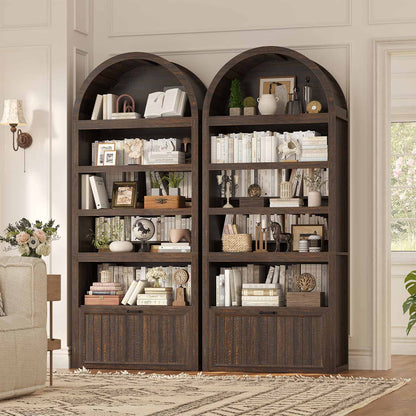 Arched Bookcase with Drawer storage & 2 Book Risers  Walnut 