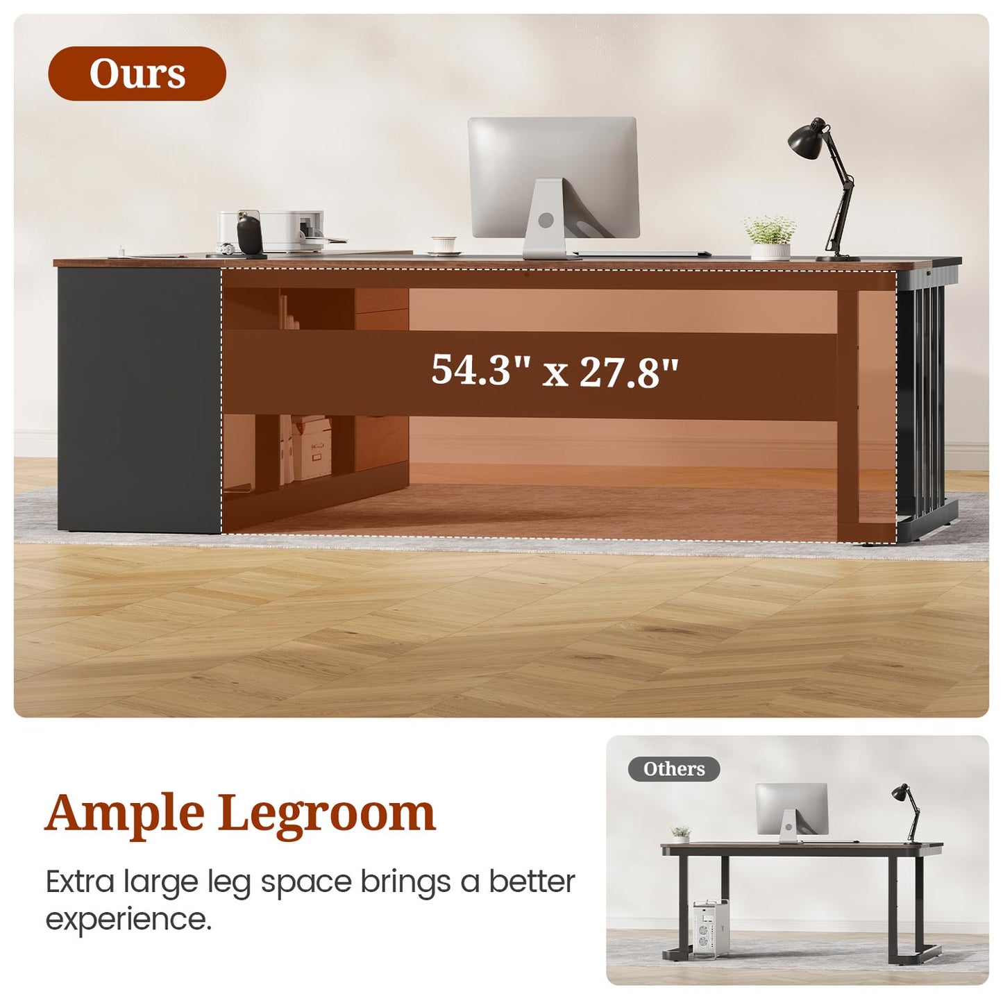 71" L Shaped Large Office Desk with Drawers & Storage Shelves Walnut