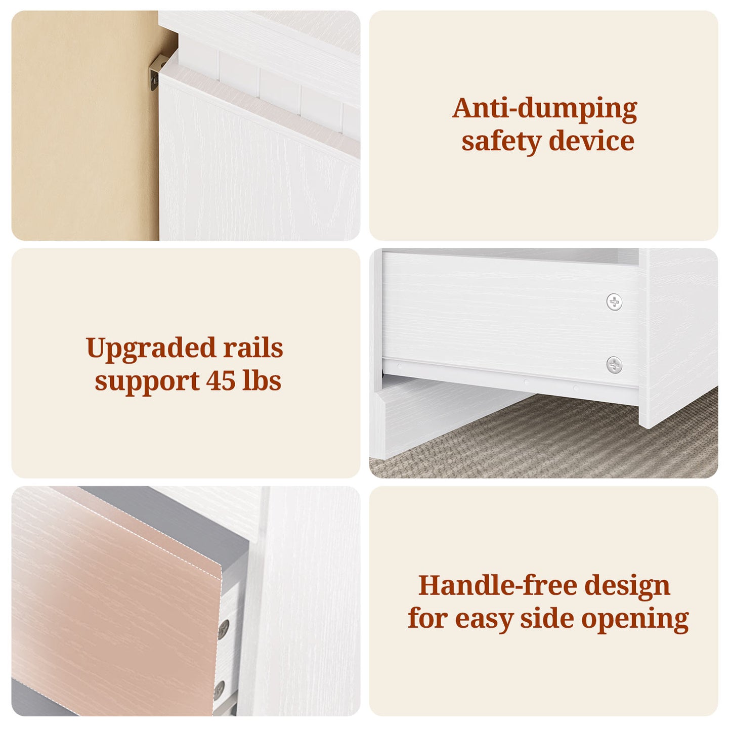 Tall White 6 Dresser with Sliding Top Storage Space