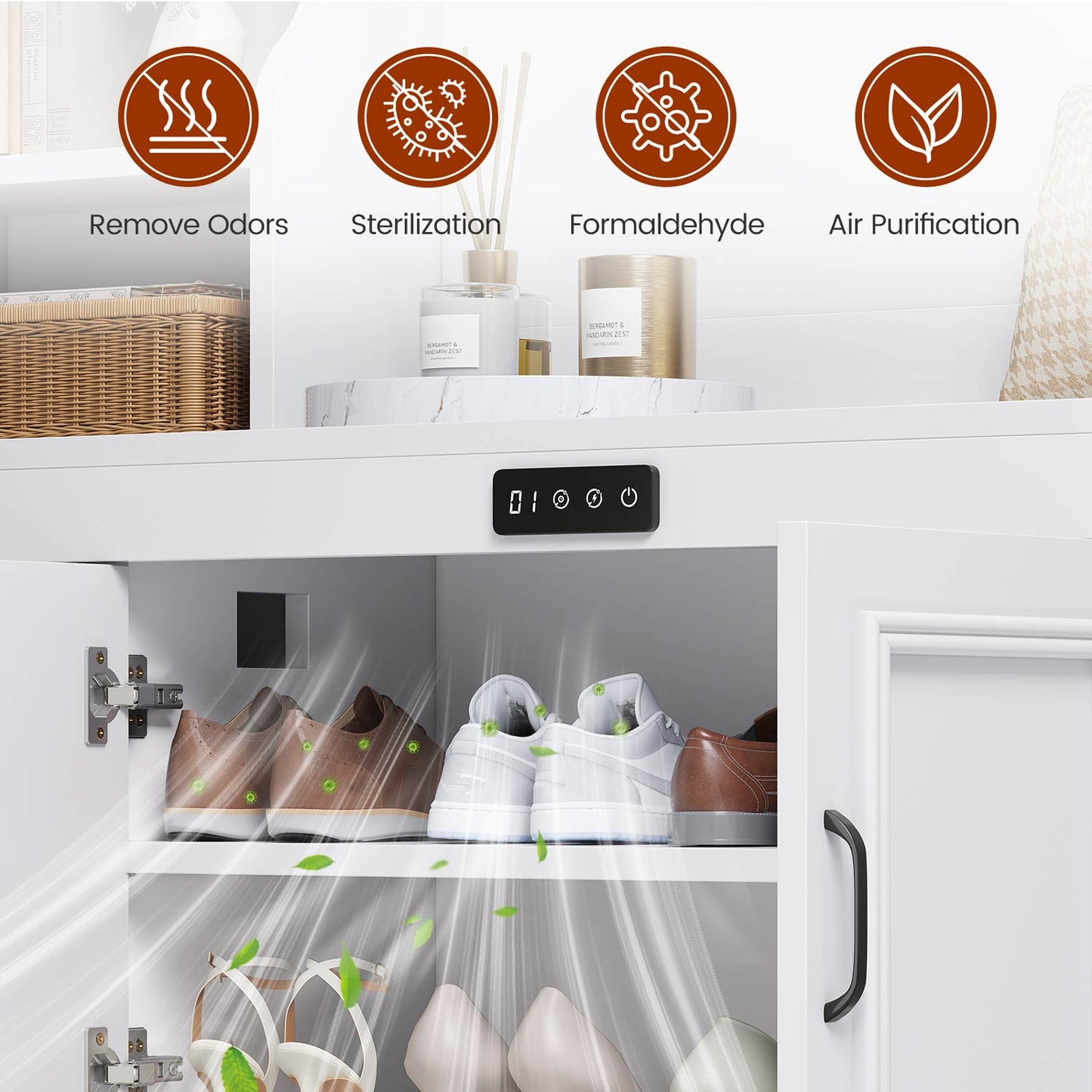 Hall Tree with Shoe Storage Coat Rack LED Lights and Bench White