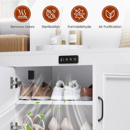 Hall Tree with Shoe Storage Coat Rack LED Lights and Bench White